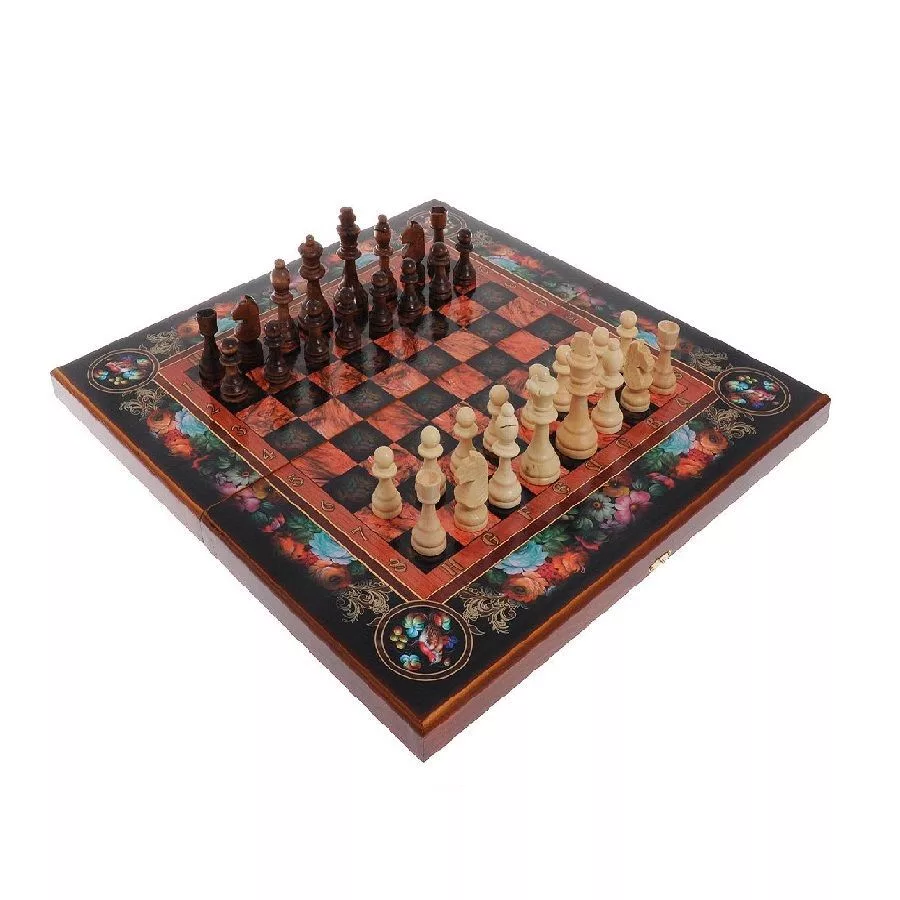Набор Цветочный 3 в 1: шахматы-нарды-шашки 50см